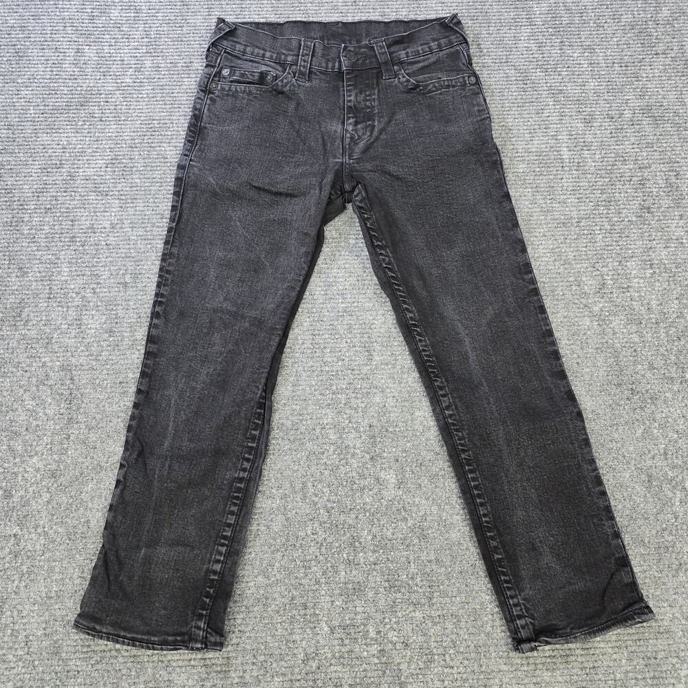 True Religion Geno Jeans Mens 31x27 Black Relaxed Slim Stretch Hemmed
